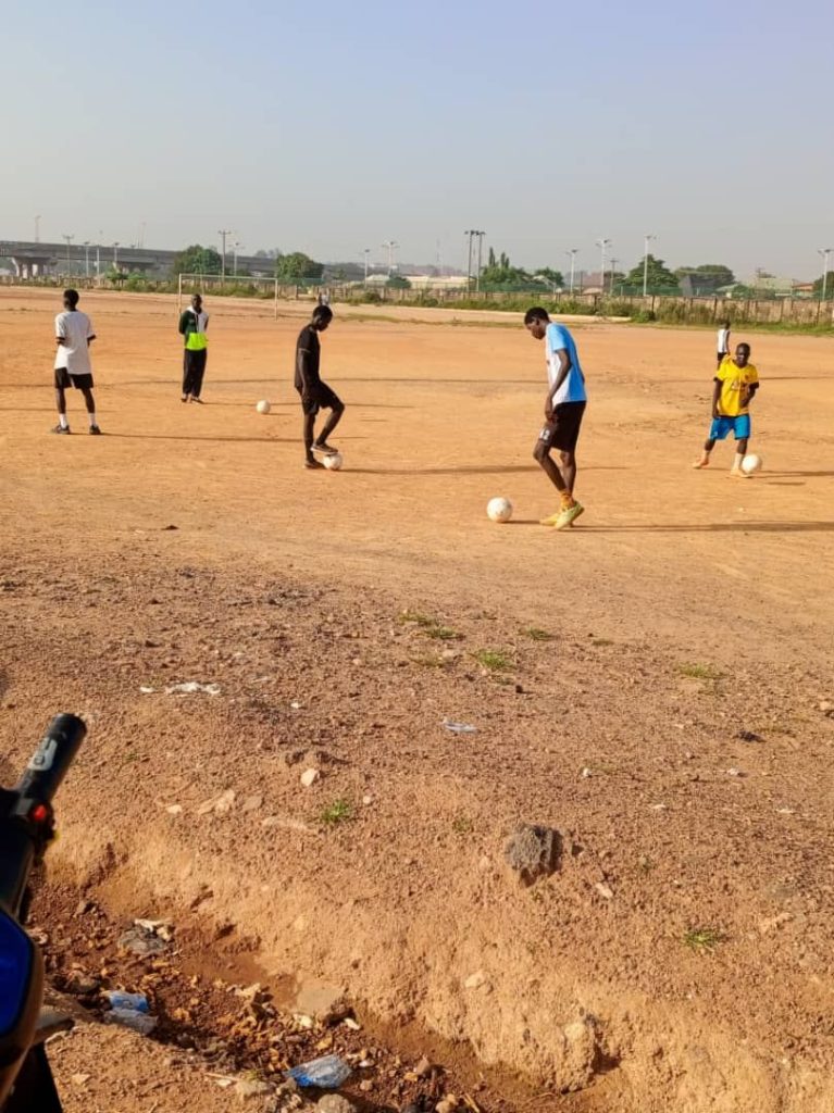 young footballers training on a field